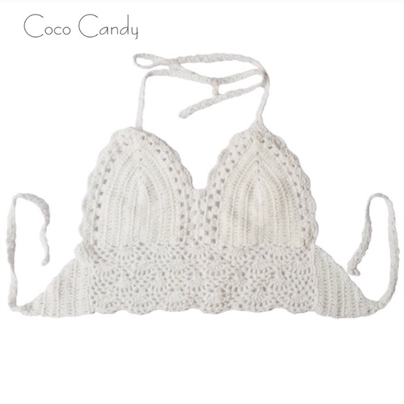 🆕Bohemian Crochet White Bikini Crop Top - Picture 6 of 7